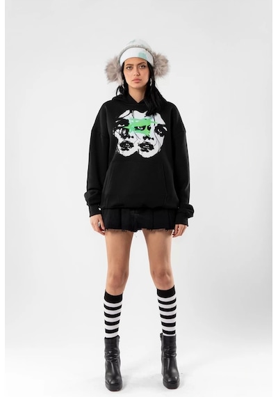 Startmore Woman Shadows Baskılı Siyah Oversize Unisex Siyah