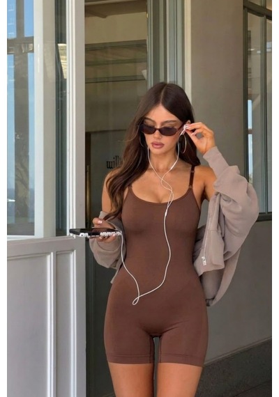 Kadın Kahverengi Premium Askılı Body