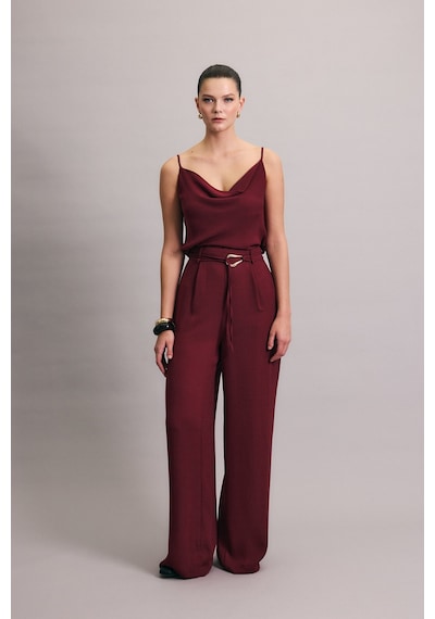 Sateen Kemerli Salaş Pantolon - Mürdüm-136697 Mürdüm