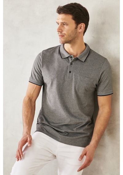 AC&Co / Altınyıldız Classics Erkek Sıyah Polo Yaka Cepli Regular Fit Geniş Kesim Düz Tişört Siyah