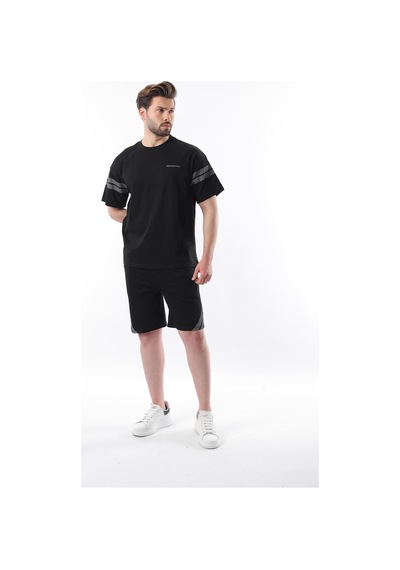 Madmext Siyah Şerit Detaylı Erkek Şort T-shirt Takım E7301