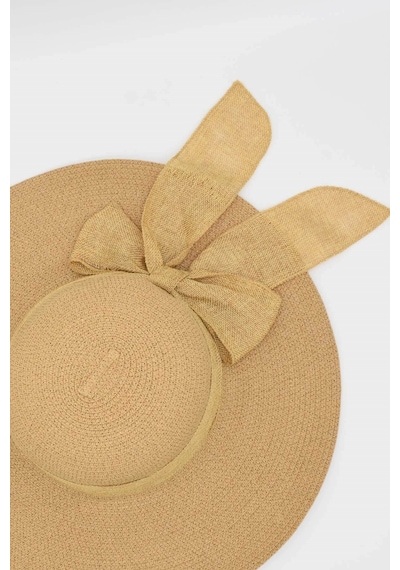 Külah Kadın Geniş Siperli Camel Hasır Şapka - Standart Camel
