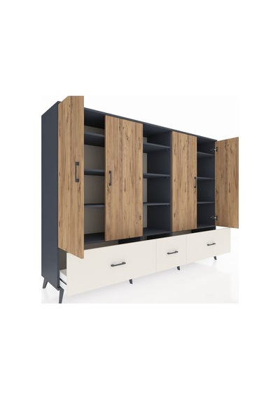 Hyperion Dolap 12 Raflı 3 Çekmeceli 4 Kapaklı 220x44x163 Antrasit Antrasit-çam/aytaşı