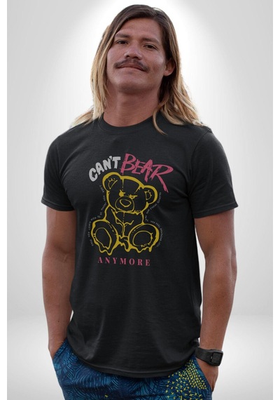 Daha Fazla Dayanamıyorum Teddy Unisex Unisex Siyah Organik Baskılı T-shirt Penye Yüksek Kalite Siyah