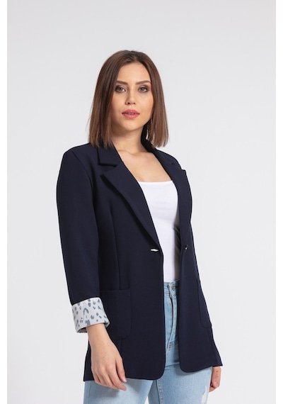 Jument Yakalı Cepli Uzun Kol Katlamalı Blazer Kumaş Ceket-Lacivert