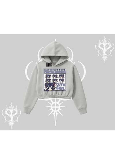Startmore Kapşonlu Crop Sweatshirt Twitch Emotes Cute Girl Anime Expression Gri