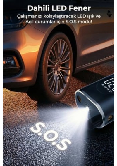 Hava Pompası 150 Psı 4000mah Led Işıklı Lcd Ekranlı Taşınabilir Şarjlı Hava Kompresör Araç Lastik Şişirici