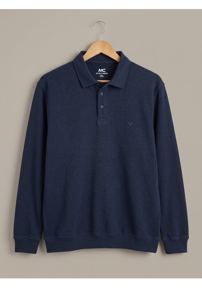 Maccali Erkek Lacivert Büyük Beden Polo Yaka Battal Sweatshirt