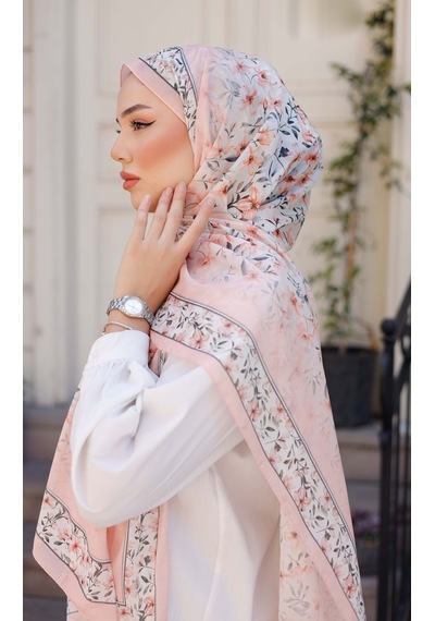 Mimiyum Lemon Flower Nayf İpek Şal Pembe