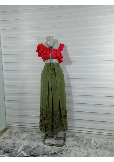 Eren Style Otantik Nakış İşlemeli Harem Şalvar Bulmaca Pantolon 103 Cm -8719 Açık Yeşil