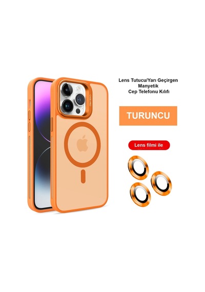 Joko Apple İphone 14 Pro Kılıf Flet Lens Magsafe Kapak - Turuncu 0.2M-Çok Renkli