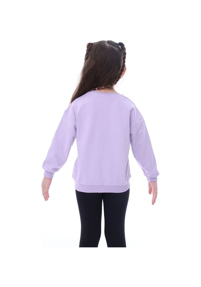 Zuzunga Basic Düz Renk Lila Fırçalı Yumuşak %100 Pamuk Sweatshirt Lila