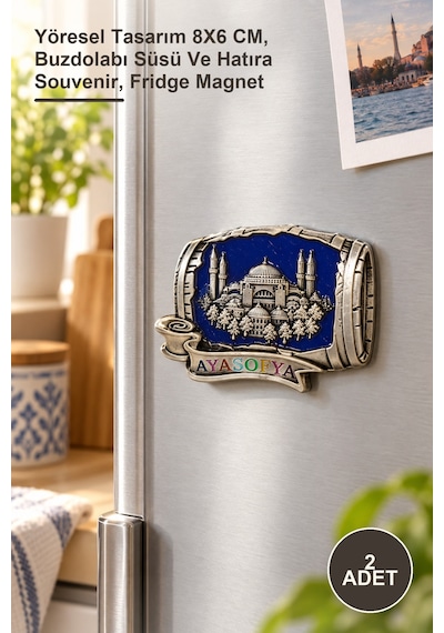 2 Adet Ayasofya Magnet Yöresel Tasarım 8x6 Cm, Buzdolabı Süsü Ve Hatıra Souvenir, Fridge Magnet