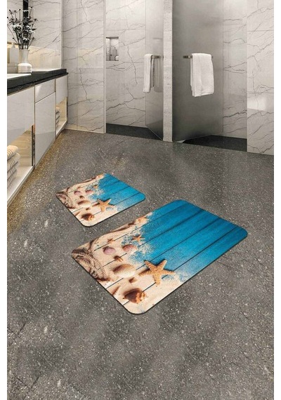 Mavi Deniz Kabuklu Banyo Halısı Klozet Paspas Seti Bs211n11