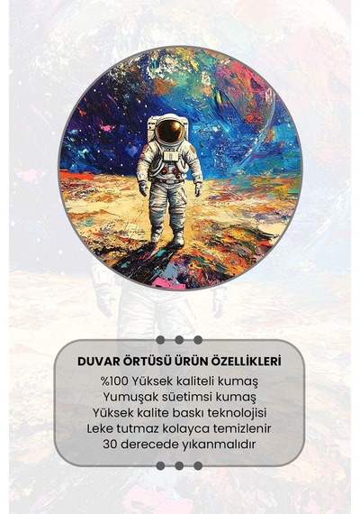 Kozmik Astronot Desenli Duvar Halısı Duvar Örtüsü Tapestry Süet Dokulu Kumaş