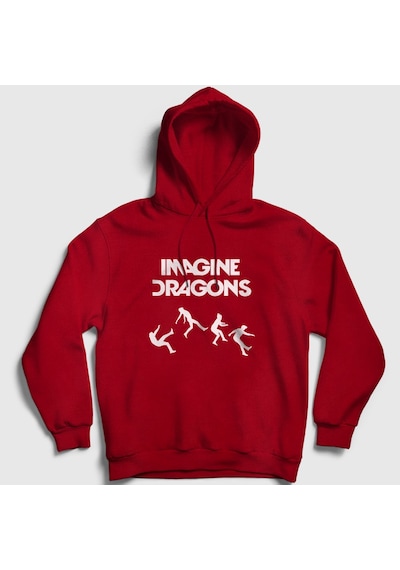 Presmono Unisex World Imagine Dragons Kapüşonlu Sweatshirt Kırmızı