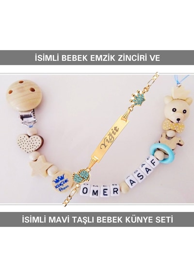 Sahi Aksesuar İsimli Bebek Emzik Zinciri Ve İsimli Bebek Künye Seti Bezyı602 Çok Renkli