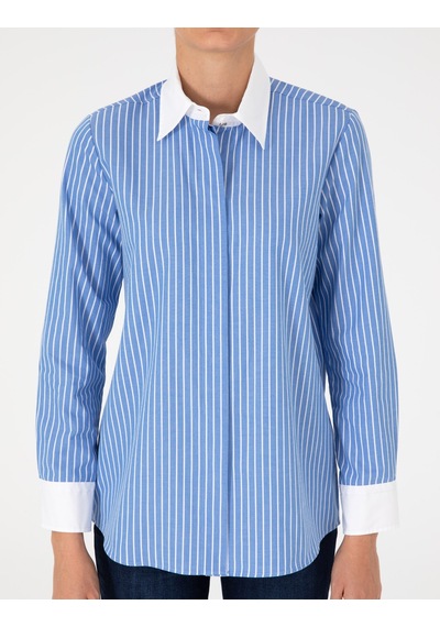 Pierre Cardin Kadın Mavi Gömlek Desenli 50292249-vr036 Mavi