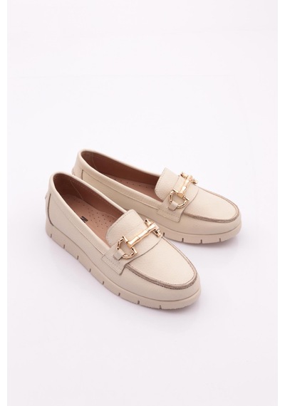 Dgn 5604-2 Kadin Aksesuarli Loafer Ayakkabi Bej Floater