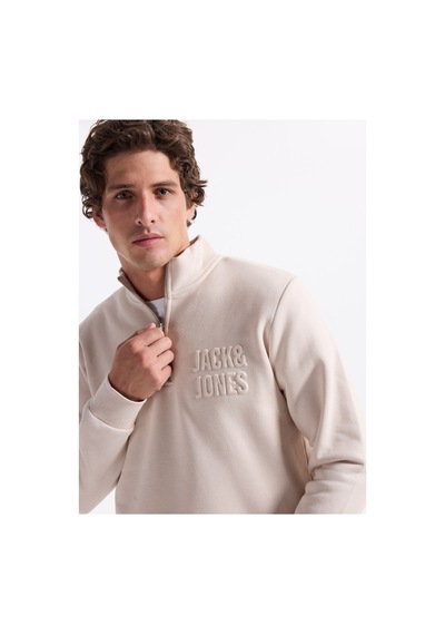 Jack & Jones Dik Yaka Krem Erkek Sweatshırt 12299799 Jornewove Sweat Smu