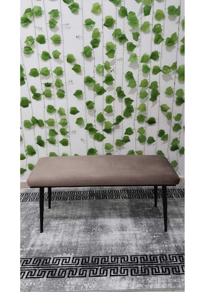 Özcan Metal Siyah Metal Ayaklı Metal Kasalı Bench Mutfak Salon Antre Yatak Odası Balkon Puf Bank Kahverengi