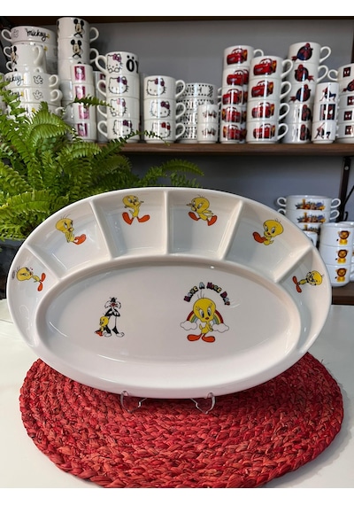 7 Bölmeli Tweety Kahvaltı Tabağı Çok Renkli