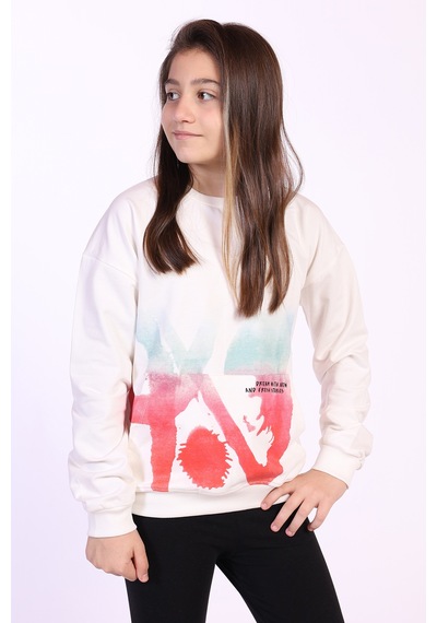 Toontoy Kız Çocuk Cepi Yazı Baskılı Sweatshirt Ekru