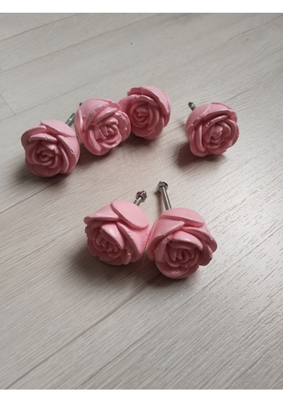 Dafniart 6'lı Set Kırmızı Kalp Şeklinde Çekmece Ve Dolap Kulpu, 4-5 Cm, Vidalı Açık Pembe