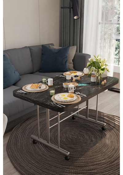 Avenza Living 70 110 Tekerlekli Orta Sehpa Siyah - Mermer