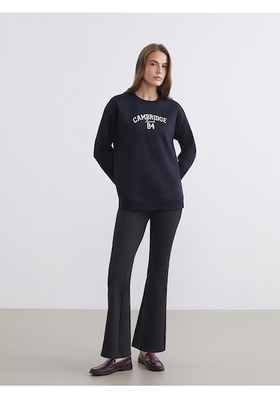 Lcw Comfort Siyah Cambridge Baskılı Oversize Kadın Sweatshirt