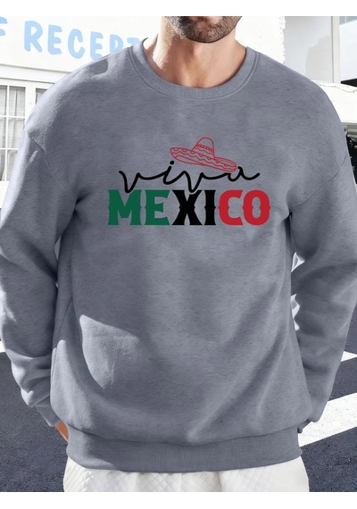 Startmore Tarzsokak Meksika Yaratıcı Harf Baskılı Günlük Sokak Giyimi Erkek Polar Yüksek Bel Sweatshirt Spor Bisi Gri