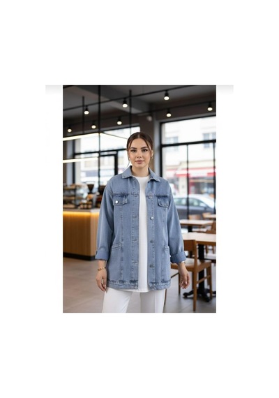 Hb Harma Time Butik Kadın Cep Detaylı Denim Mavi Kot Ceket Mavi Mavi