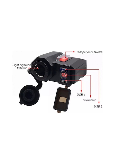 Motosiklet Çift Port Usb Şarj Voltmetre Ve Çakmak Yuvası