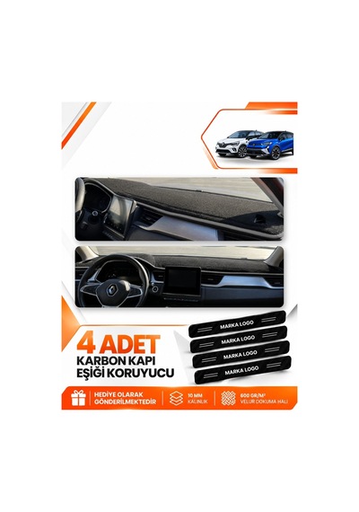 Renault Captur 2 2019-2024 Uyumlu Ön Torpido Koruma Kılıfı Halısı Koruyucu - Siyah Gri