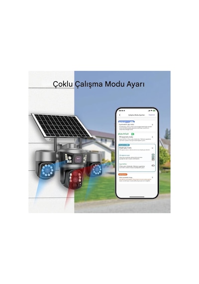 4 Kameralı Solar Güvenlik Kamerası 4g Sim Kartlı Ptz Hareketli Gece Görüşlü Güneş Panelli Kamera - 899344293