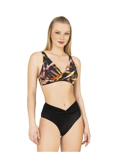 Endeep Kadın Çapraz Detaylı Toparlayıcı Yüksek Bel Bikini Takımı Siyah