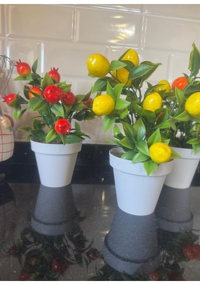 5li Set Yapay Çiçek Mini Saksıda Meyveler 20cm
