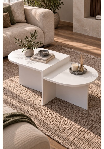 Sulorahome Kademeli Oval Orta Sehpa Beyaz