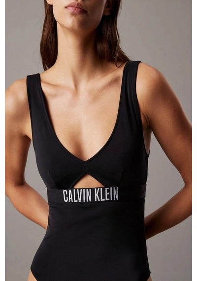 Calvin Klein Kadın Göğüste Kesik Detaylı Siyah Mayo-4972 Siyah