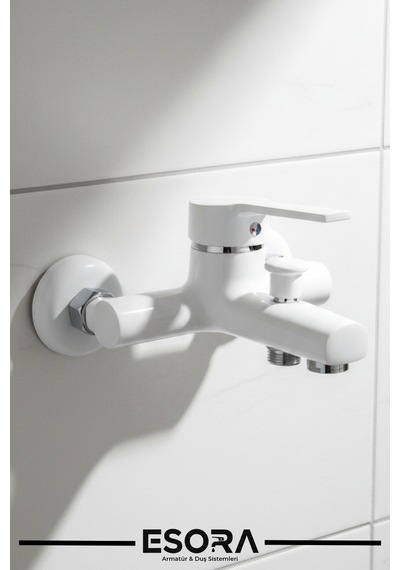 Beyaz Krom Detaylı Banyo Lavabo Bataryası Musluğu Çeşmesi