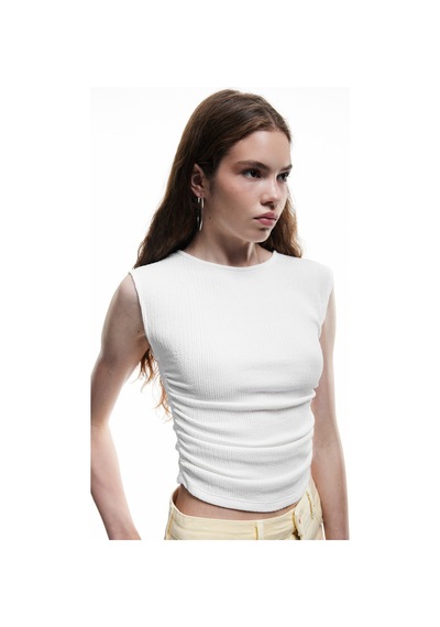 Koton Kolsuz Bisiklet Yaka Slim Fit Bürümcük Drapeli Bluz Ekru 5sal30320ık Ekru