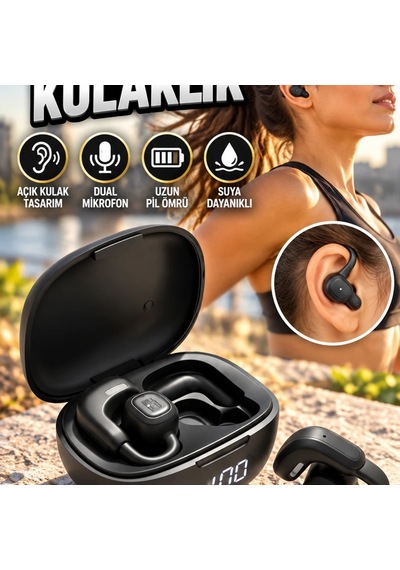 Led Ekranlı Açık Kulak Spor Kulaklık Dual Mikrofonlu Kablosuz Tasarım 00
