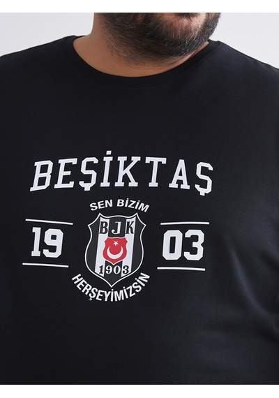 Lc Waıkıkı Siyah Büyük Beden Beşiktaş Baskılı Erkek Pijama Takımı