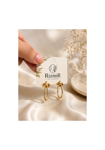 Gold Düğüm Detaylı Oval Sallantılı Kadın Küpe Altın