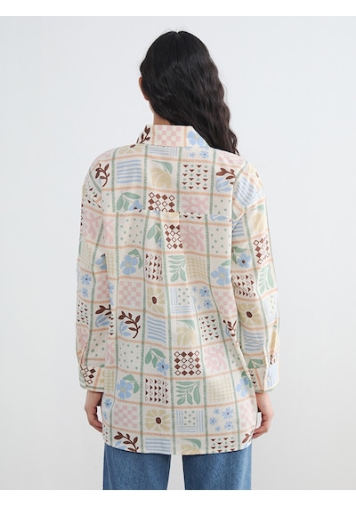 Lcw Modest Karışık Desenli Oversize Kadın Gömlek Tunik