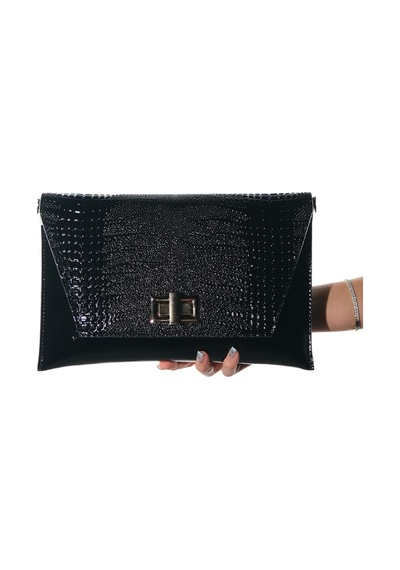 Maorı Siyah Baskı Rugan Kadın Clutch Çanta