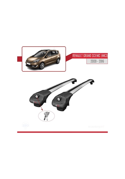 Renault Grand Scenic Mk3 2009-2016 Arası İle Uyumlu Ace-1 Ara Atkı Tavan Barı Gri