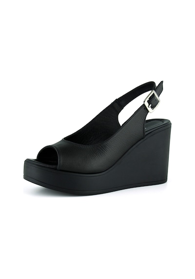 Erkan Saçmacı Mathilda Siyah Hakiki Dana Derisi Dolgu Topuklu Slingback Sandalet