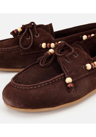 Hotiç Kadın Süet Deri Kahverengi Boncuk Detaylı Günlük Loafer 01ayh320490a480 01ayh320490a480