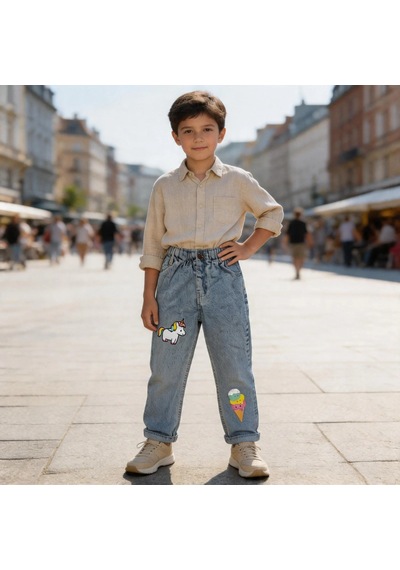 Kaizer Jeans Dondurma & Unicorn Baskılı Çocuk Pantolonu Buz Mavi